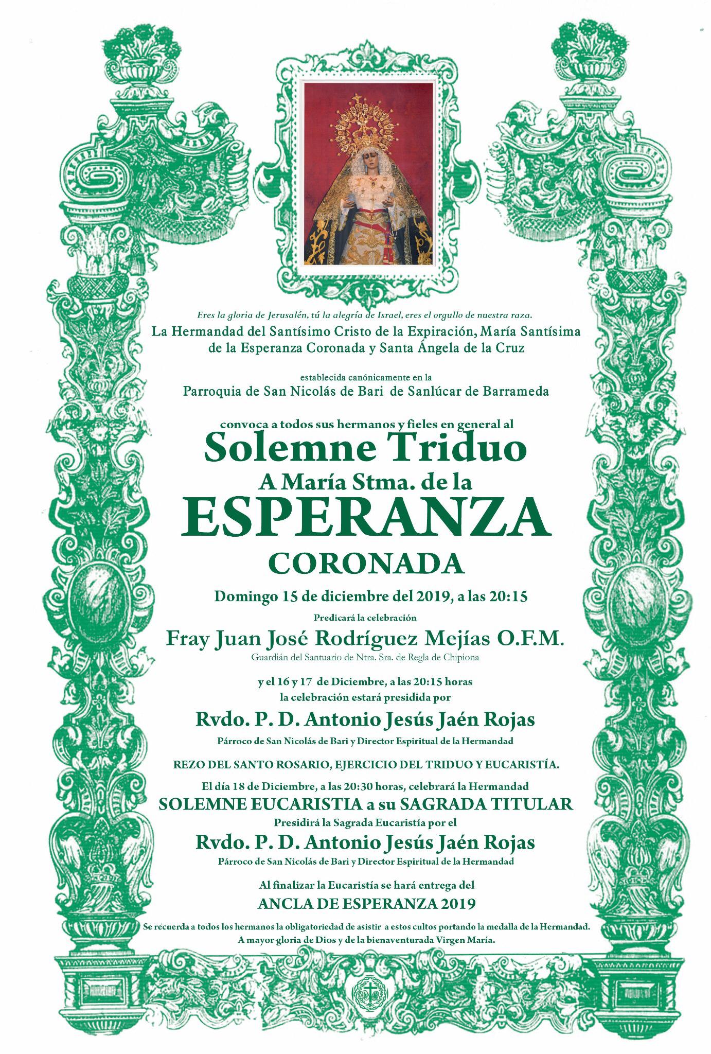 Triduo a Mara Santsima de la Esperanza Coronada